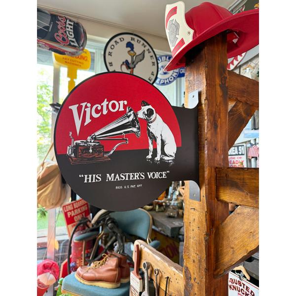HMV　ニッパードック　サイド看板　両面プリント　フランジメタルサイン　ビクター犬　HIS MAST...
