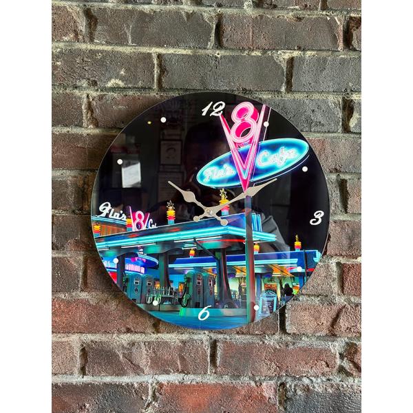 オールドアメリカン　グラスクロック　（V8カフェ＆ガススタ） ■ アメリカン雑貨 アメリカ雑貨