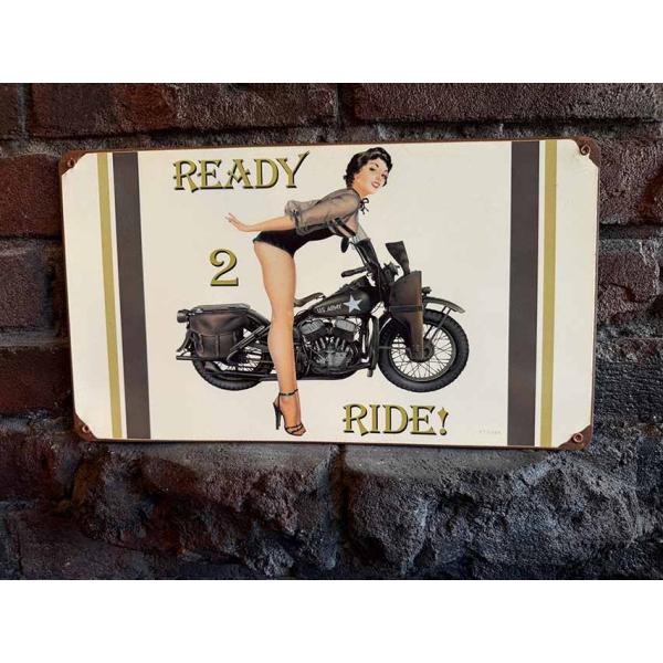 ハーレーWLA × ピンナップガール　ヘヴィースチールサイン　看板　MADE IN U.S.A. ■...