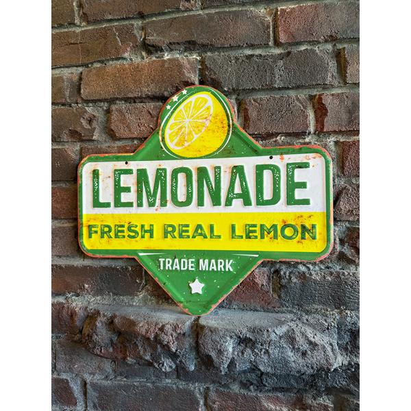 レモネード　エンボス　ティンサイン　ブリキ看板　（FRESH REAL LEMON） ■ アメリカン...