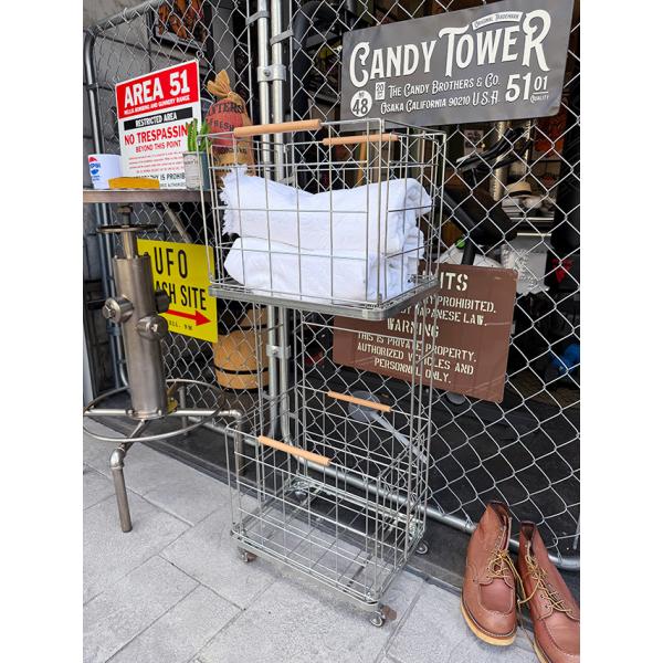 ポストジェネラル　インダストリアル　ランドリーワゴン　ジンク　大容量60L　2段　キャスター付き ■...