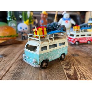 ハワイアン クリスマス ワーゲンバス ミニ ブリキオブジェ （レッド