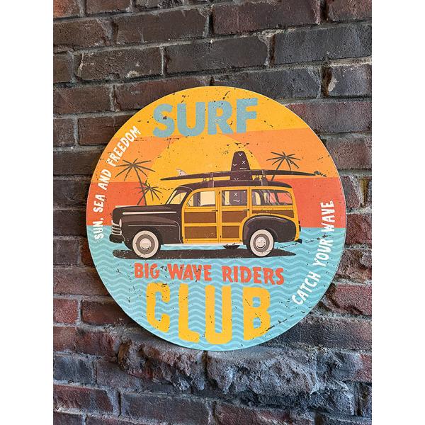 ビッグウェーブライダー　サーフクラブのウッドサイン　ラウンド型　木製看板 ■ アメリカン雑貨 アメリ...