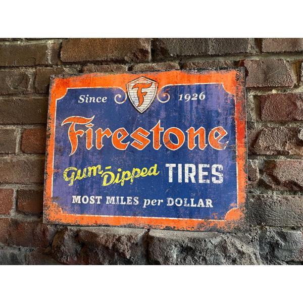 ファイアストン　ブリキ看板　（Gum-Dipped TIRES） ■ アメリカン雑貨 アメリカ雑貨