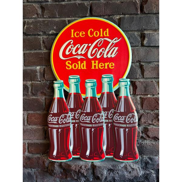 コカ・コーラ　ラウンドロゴ　＆　コンツアーボトル　ダイカット　エンボス　ティンサイン　ブリキ看板 ■...