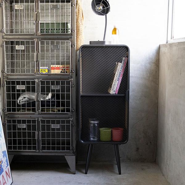 ミリタリーテイスト　ウッド＆アイアン　メッシュキャビネットM 　（2段タ）　送料無料（沖縄・離島除く...