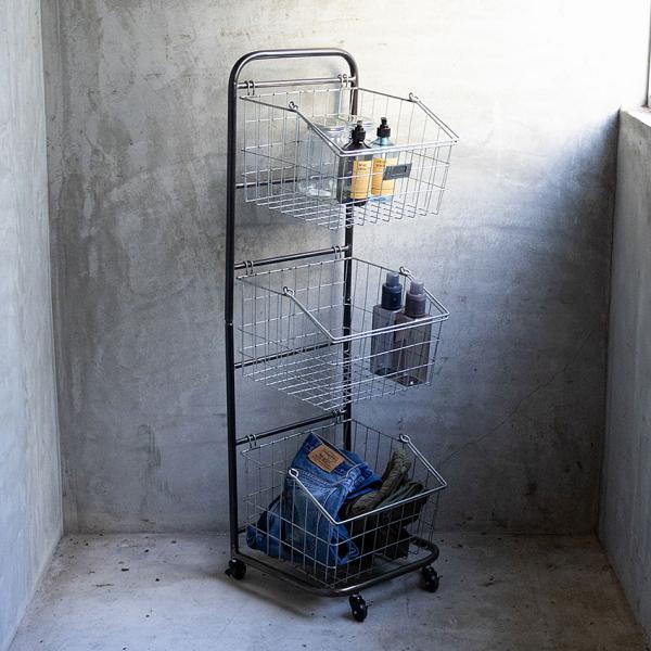 ミリタリーテイスト　3段ワイヤーラック　キャスター台付き　全国送料無料（沖縄・離島除く）　秘密基地系...