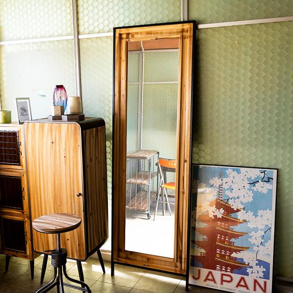 ミリタリーテイスト　スタンドミラー　全国送料無料（沖縄・離島除く）　姿見鏡　全身鏡　フロアミラー　秘...