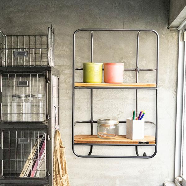 ミリタリーテイスト　ウォールシェルフ　（2段タイプ）　全国送料無料（沖縄・離島除く）　秘密基地系ファ...