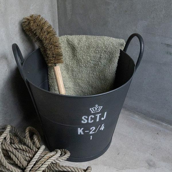 ミリタリーテイスト　デンマークタイプ　ブリキバケツ　（Lサイズ/大きい方）　秘密基地系ファニチャー　...