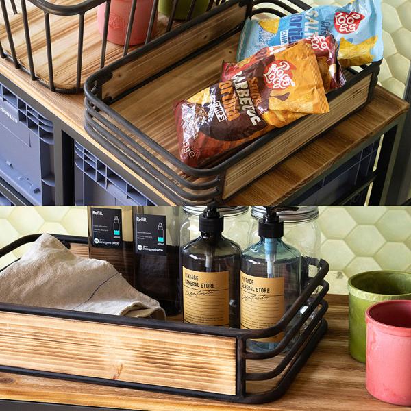 ミリタリーテイスト　ウッド＆アイアンケース　（M+Lサイズ/大小2個セット）　秘密基地系ファニチャー...