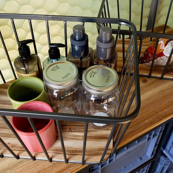 ミリタリーテイスト　ウッド＆アイアンバスケット　（2個セット/Sサイズ+Lサイズ）　秘密基地系ファニ...