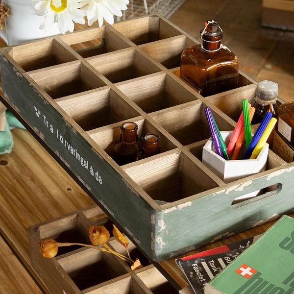 ミリタリーテイスト　ストレージウッドボックス　15仕切りタイプ　（オリーブ）　秘密基地系ファニチャー...