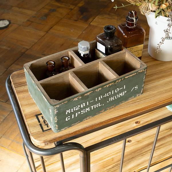 ミリタリーテイスト　ストレージウッドボックス　5仕切りタイプ　（オリーブ）　秘密基地系ファニチャー　...