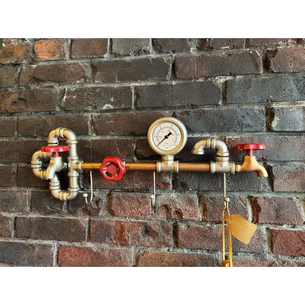 スチームパンク　インダストリアル　ウォール3フック　（シルバー×レッド） ■ アメリカン雑貨 アメリ...