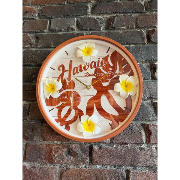 ハワイアン　プルメリア　レトロ　ウォールクロック　（ホヌ）　壁掛け時計 ■ アメリカン雑貨 アメリカ...