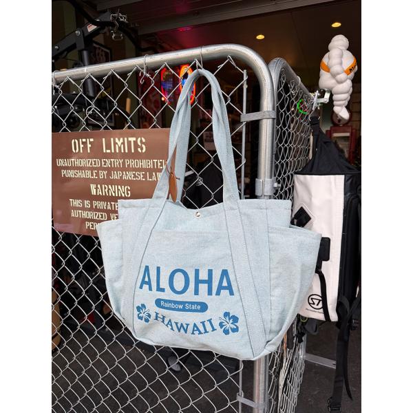 ハワイアン　カノア　デニムトート　（ライトブルー） ■ アメリカン雑貨 アメリカ雑貨