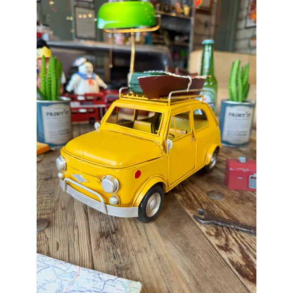 フィアット500　チンクエチェント　キャンパー仕様　ブリキオブジェ　（イエロー） ■ アメリカン雑貨...