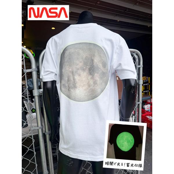 暗闇で光る！蓄光仕様　NASA　ムーン　オフィシャル　Tシャツ　（ホワイト） ■ アメリカン雑貨 ア...