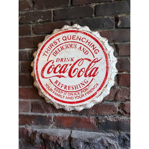 コカ・コーラ　ボトルキャップサイン　ブリキ看板　（ヴィンテージホワイト） ■ アメリカン雑貨 アメリ...