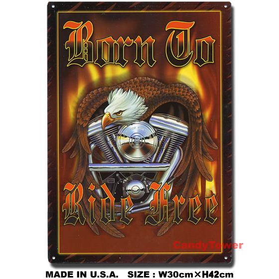 アメリカンブリキ看板 BORN TO RIDE FREE -アメリカハクトウワシ- アメリカ雑貨 ア...