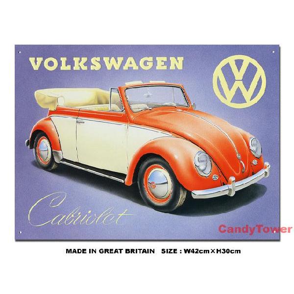 アメリカンブリキ看板　フォルクスワーゲン　ビートル　カブリオレ　（レッド）　アメリカ雑貨　アメリカン...