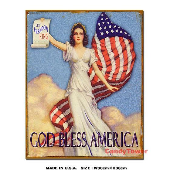 アメリカンブリキ看板 ゴッド・ブレス・アメリカ アメリカ雑貨 アメリカン雑貨 サインプレート ティン...