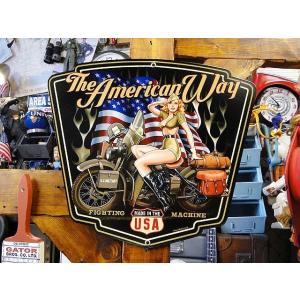 ピンナップガール＆ハーレーダビッドソンWLA　U.S.ヘヴィースチールサイン ■ アメリカン雑貨 ア...