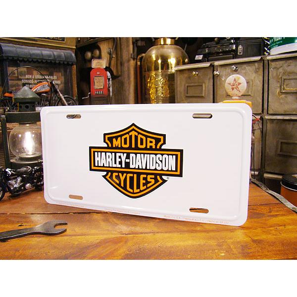 ハーレーダビッドソン　ライセンスプレート　（バー＆シールドロゴ/ホワイト）　アメリカ雑貨　アメリカン...