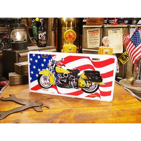インディアンバイク＆星条旗　ライセンスプレート アメリカ雑貨 アメリカン雑貨