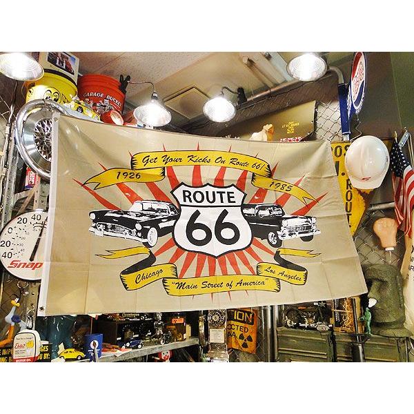 ルート66＆アメ車　ビッグサイズフラッグ アメリカ雑貨 アメリカン雑貨 旗 インテリア 小物 壁飾り...
