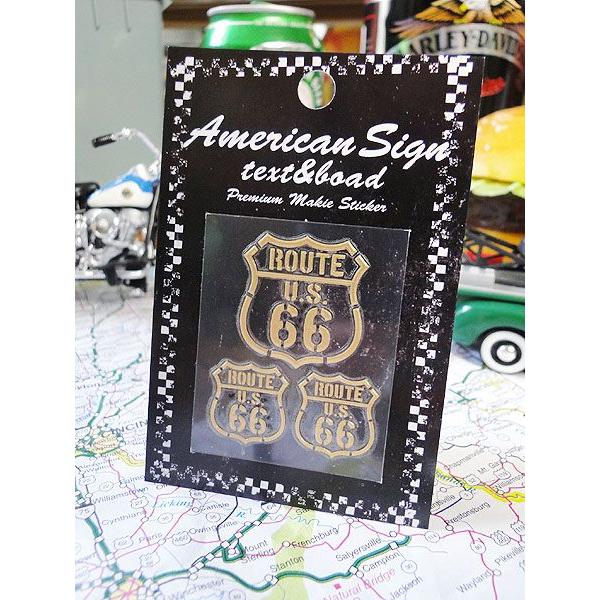 ルート66　ステッカー　（ルート66/ステンシル文字ゴールド）　アメリカ雑貨　アメリカン雑貨　車　シ...