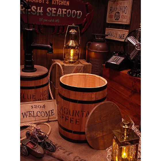 コーヒー木樽　（小だる）　うす茶　アメリカ雑貨　アメリカン雑貨　おしゃれ　ゴミ箱　カントリー雑貨　ナ...