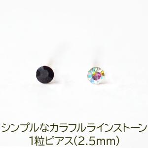 ピアス 極小 シンプル 1粒 カラフル ラインストーン 2.5mm モノクロ系 金属アレルギー対応 樹脂 ポスト 医療用 シリコン プチプラ 片耳 1個 かわいい｜canlino