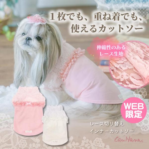 【WEB限定】犬 服 犬の服 通年 レイヤー インナー カットソー リボン レース 着せやすい 小型...