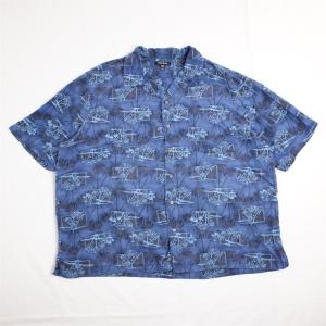 GEORGE オープンカラー半袖レーヨンアロハシャツ メンズUS-2XLサイズ ネイビー パームツリー フラガール総柄 as-0085n｜canopus-web-shop