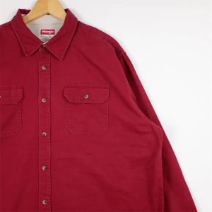 Wrangler ラングラー 長袖コットンシャツ メンズUS-XLサイズ 無地 エンジ XL as-0301n｜canopus-web-shop