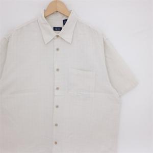 アイゾッド IZOD シルク混紡 半袖チェックシャツ ボックス型 シルクシャツ メンズ US-XLサイズ チェック柄 アイボリー系 hs-9942n｜canopus-web-shop