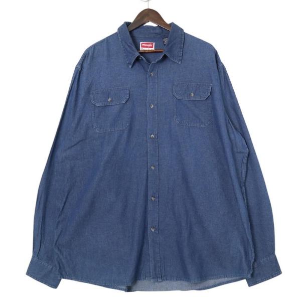 Wrangler ラングラー 長袖デニムシャツ ライトオンス メンズUS-2XL TALL ブルー系...