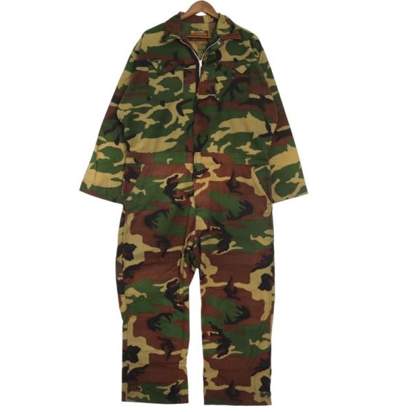 CALIBER ウッドランドカモ柄 つなぎ オールインワン 大きいサイズ古着 メンズXL ベージュ系...