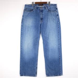 90's POLO JEANS Ralph Lauren ポロジーンズラルフローレン 5ポケット デニムパンツ ストレート USED加工 メンズW38 ブルー pt-1136｜canopus-web-shop