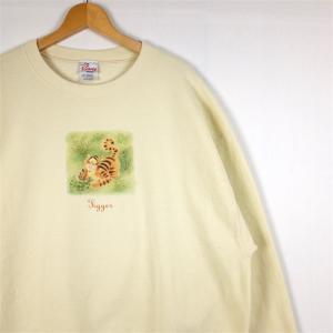 90's USA製 Disney クルーネック長袖スウェットシャツ メンズUS-XLサイズ Tigger ティガープリント ディズニー トレーナー sh-3562｜canopus-web-shop