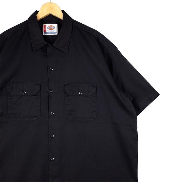 Dickies 半袖ワークシャツ メンズUS-2XLサイズ ブラック 黒 ボックス裾 カジュアル X...
