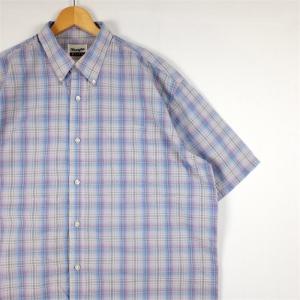 Wrangler RIATA ラングラー 半袖ボタンダウンシャツ メンズUS-XXLサイズ チェック柄 グレー ブルー パープル系 ビンテージ sh-4090n｜canopus-web-shop