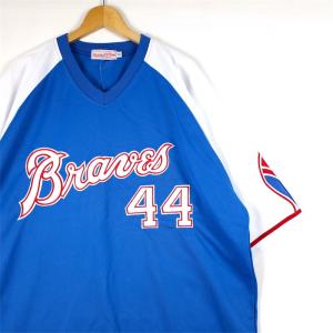 新品未使用品 USA製 Mitchell&Ness ベースボールシャツ 4XLサイズ MLB ATLANTA BRAVES COOPERSTOWN COLLECTION ワッペン ブルー sh-4098｜canopus-web-shop