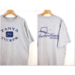 TANYA TUCKER タニヤタッカー 半袖両面プリントTシャツ メンズUS-XLサイズ クルーネック 杢グレー ミュージック GILDAN t-1643｜canopus-web-shop