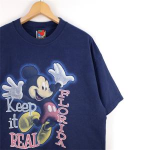 90's 00's ディズニー 半袖プリントTシャツ メンズUS-XLサイズ ミッキーマウス ネイビー クルーネック ビンテージ t-2005n｜canopus-web-shop