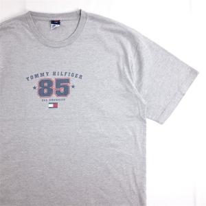 90's USA製 TOMMY JEANS トミージーンズ クルーネック半袖プリントTシャツ メンズUS-XXLサイズ 杢グレー オールド t-2047n