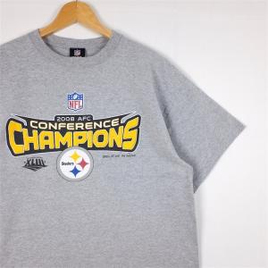 00's NFL Pittsburgh Steelers クルーネック半袖プリントTシャツ メンズUS-XLサイズ 杢グレー スティーラーズ フットボール t-2075n｜canopus-web-shop