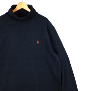 90s ポロラルフローレン タートルネックロングスリーブTシャツ メンズUS-XXLサイズ ワンポイント刺繍 ブラック 長袖 ロンT t-2294n